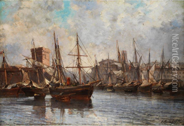 Hafenbecken Mit Anliegendenseglern Oil Painting - Emile Raphael Marechal