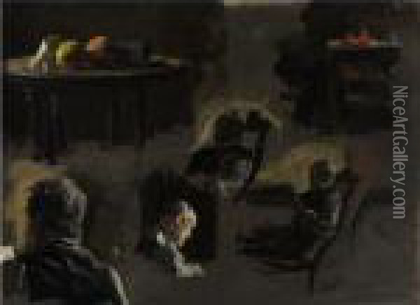Group Of Sketches : Eakins' Father, Table With Oranges Oil Painting - Thomas Cowperthwait Eakins