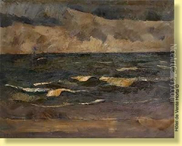 Coucher De Soleil En Mer Du Nord Oil Painting - Victor Leclercq