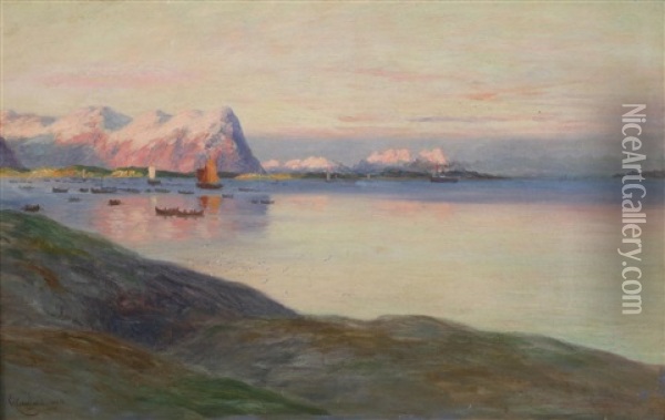 Lofotfiske Oil Painting - Johannes Martin Grimelund