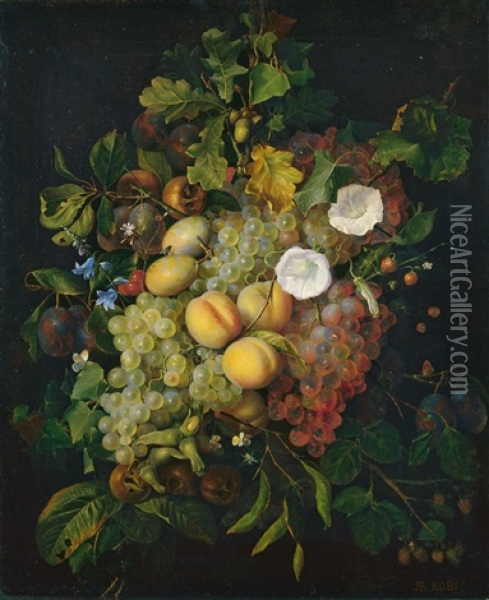 Fruchtestilleben Mit Blumen Oil Painting - Jean-Baptiste Robie