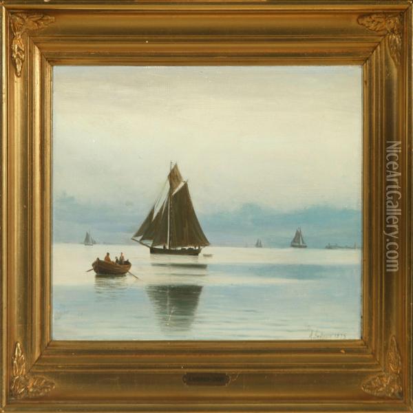 Seascape Withsailing Ships Oil Painting - A. Andersen-Lundby