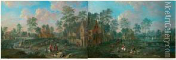 Cavaliers Et Promeneurs Pres D'un Pont Oil Painting - Pieter Van Bredael