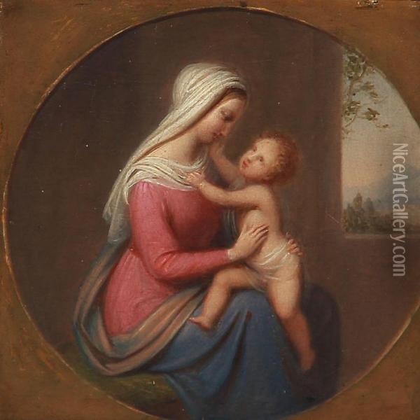 Mother With Child Oil Painting - Johan Ludvig G. Lund