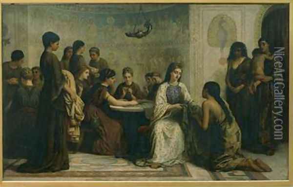 A Dorcas Meeting in the 6th Century 1873-77 Oil Painting - Edwin Longsden Long