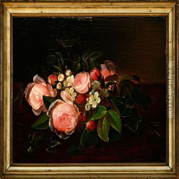 A Flower Bouquet Oil Painting - I.L. Jensen