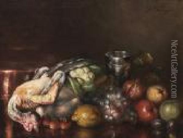 Still Life With Game And Fruit Oil Painting - Nikolaos Vokos