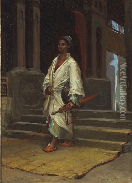 A Eunuch Guarding The Harem Oil Painting - Paul-Marie Lenoir