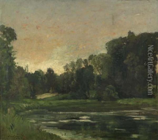Landschaft Mit Weiher. Oil Painting - Charles-Francois Daubigny