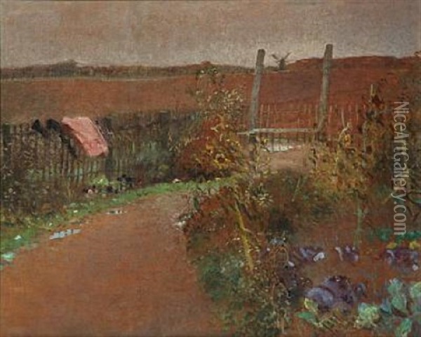 View Of A Kitchen Garden Oil Painting - Ahled Larsen