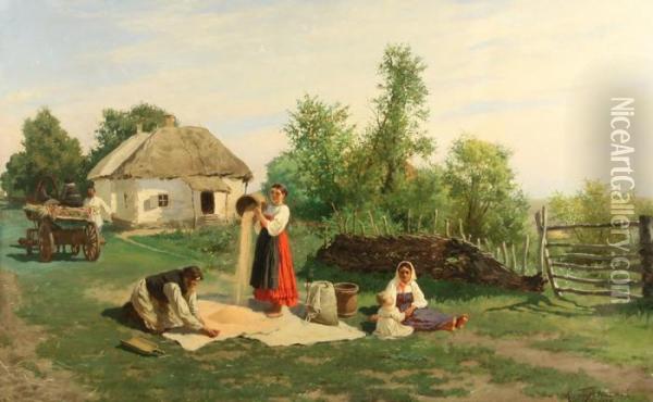 Summer In The Village Oil Painting - Konstantin Aleksandrovich Trutovskii