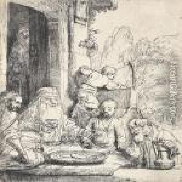 Abraham Entertaining The Angels Oil Painting - Rembrandt Van Rijn