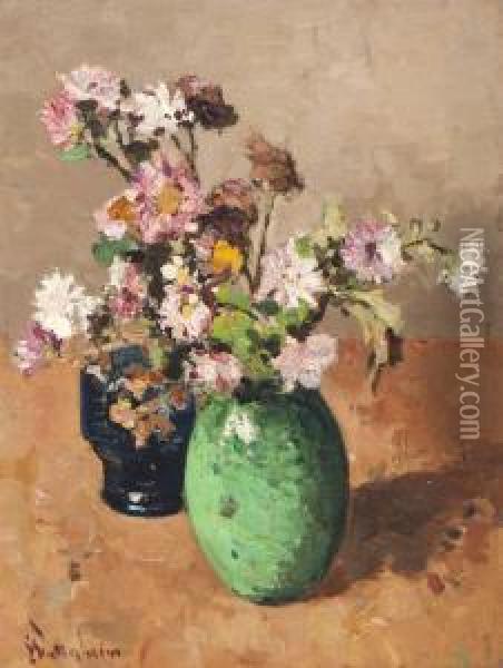 Still Life With Flowers In Two Small Vases Oil Painting - Louis, Lodewijk Ph. Stutterheim