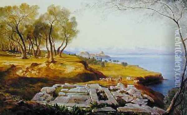 Corfu from Ascension Oil Painting - Edward Lear