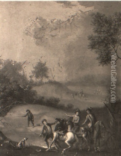 A River Landscape With Horsemen On A Track Oil Painting - Franz de Paula Ferg