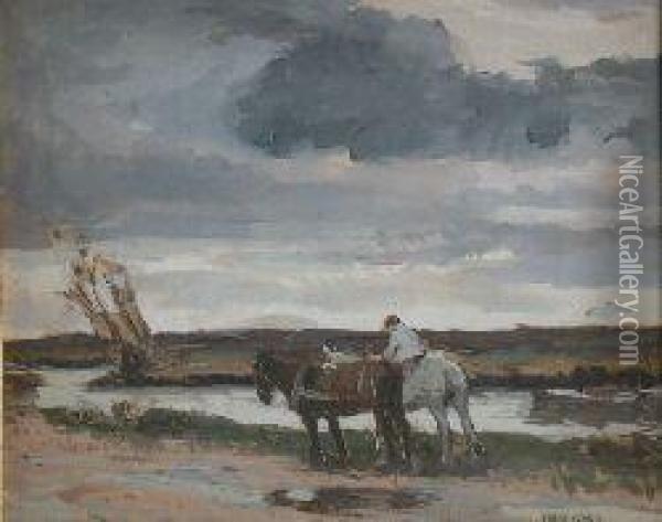 Keddle-net Fishers Oil Painting - Albert Ernest Bottomley