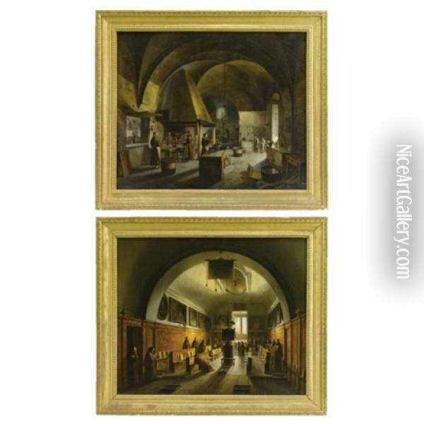 Interni Della Certosa Di Padula (pair) Oil Painting - Vincenzo Abbati