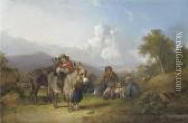 Travellers In An Extensive 
Landscape, Traditionally Identified Asperlieu Common Near Southampton Oil Painting - Snr William Shayer