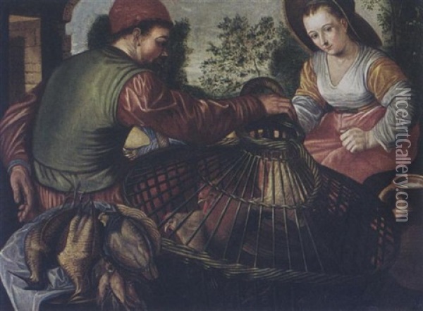 A Poultry Vendor And A Peasant Woman Oil Painting - Joachim Beuckelaer