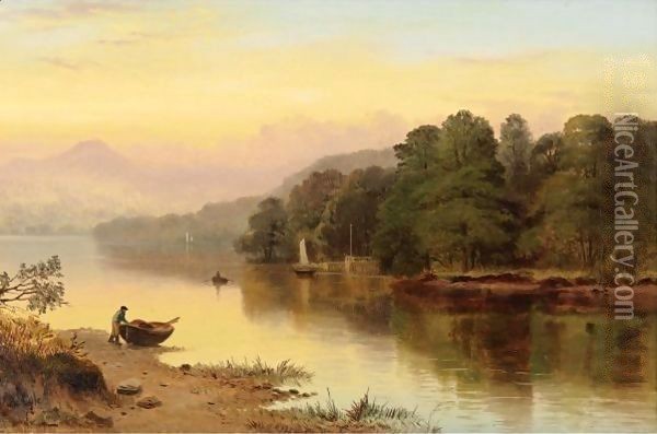 A River In Wales Oil Painting - George Cole, Snr.