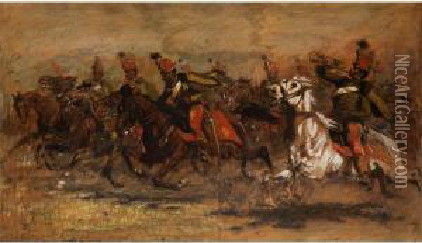 Ungarische Husarenreiter Oil Painting - Alexander von Wagner