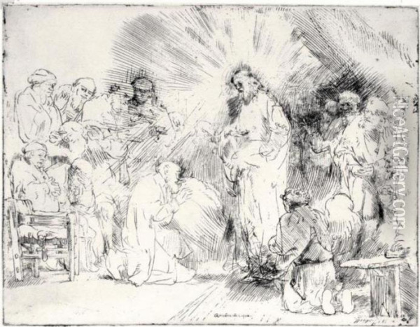 Christ Appearing To The Apostles (b., Holl.89; H.237; Bb.56-a) Oil Painting - Rembrandt Van Rijn