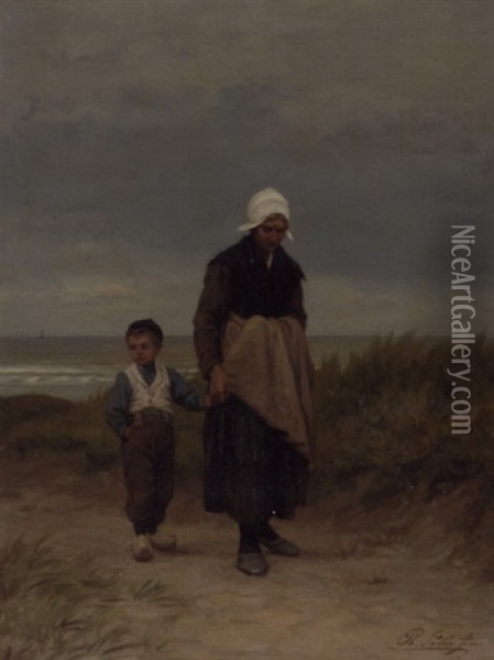 A Stroll With Grandmother Oil Painting - Philip Lodewijk Jacob Frederik Sadee