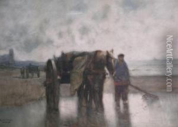 Man With A Horse Cart Oil Painting - William Frederick Ritschel