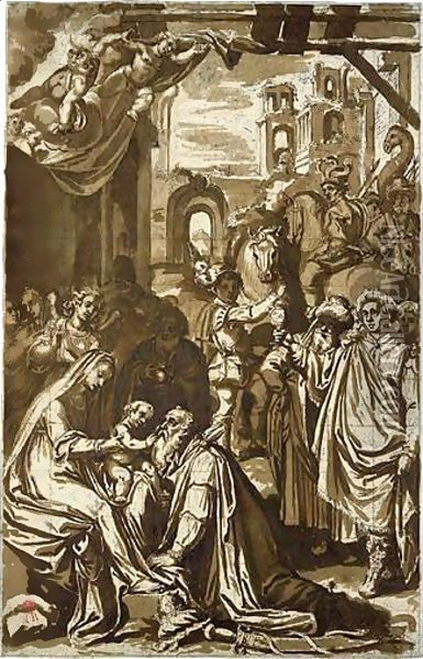 The Adoration Of The Magi Oil Painting - Giovanni Battista Ricci Da Novara