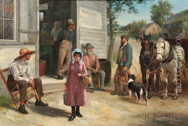 Outside The General Store Oil Painting - Thomas Waterman Wood