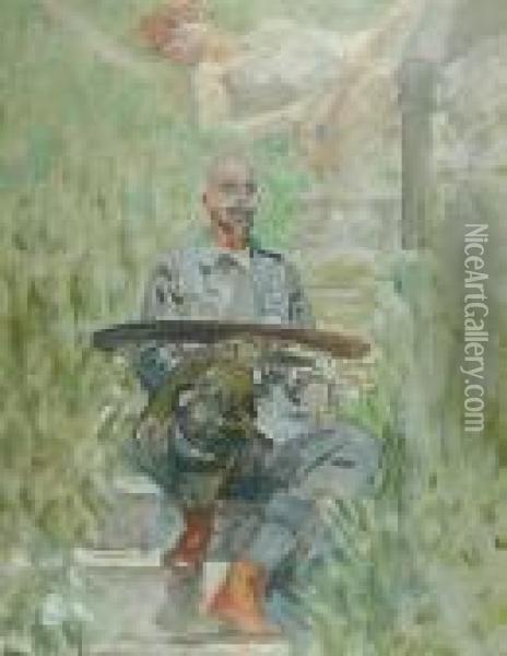 Autoportret Z Paleta I Muza Oil Painting - Jacek Malczewski