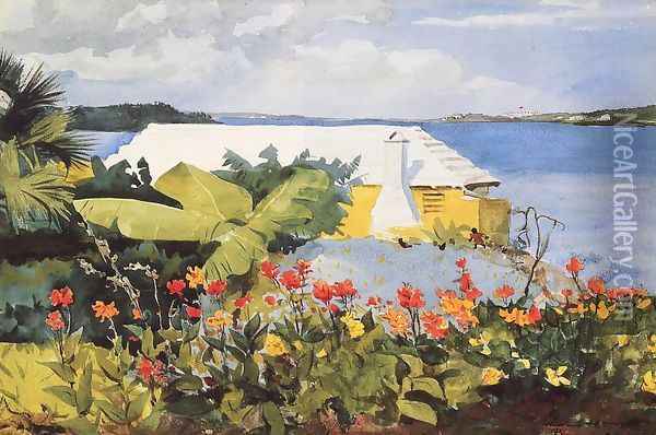 Flower Garden and Bungalow, Bermuda Oil Painting - Winslow Homer