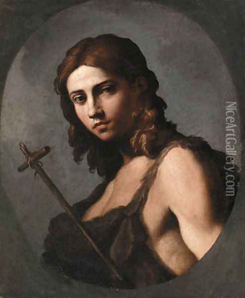 Saint John the Baptist, feigned oval Oil Painting - Giovanni Domenico Cerrini