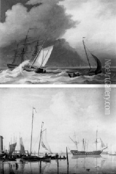 Sailing Vessels On A Choppy Sea Oil Painting - David Kleyne