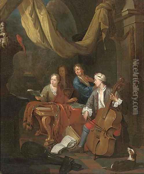 A musical gathering in an elegant interior Oil Painting - Pieter Angellis