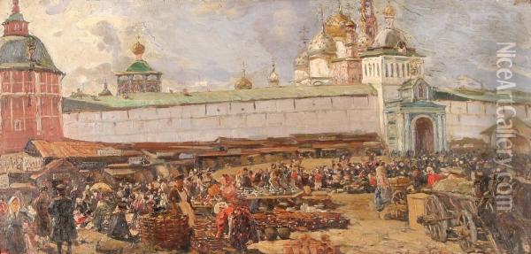 The Market At St. Sergius Monastery Oil Painting - Michail Vasilievitch Boskin