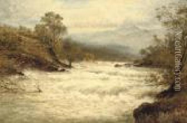 A Flood On The River Llugwy Oil Painting - Benjamin Williams Leader