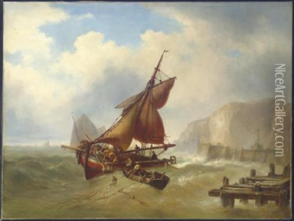 Fishing Off A Port In High Seas Oil Painting - Mauritz F. H. de Haas