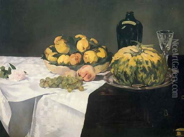 Still Life with Melon and Peaches 1866 Oil Painting - Edouard Manet