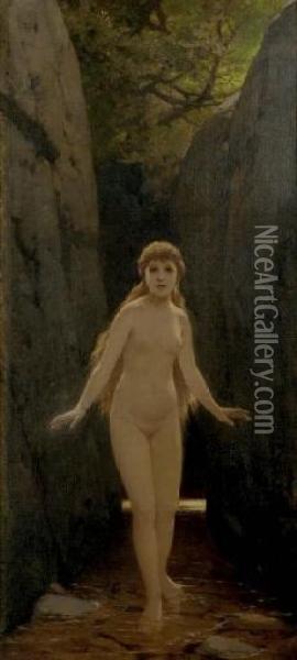 Nude Nymph In A Forest Oil Painting - Friedrich Paul Thumann