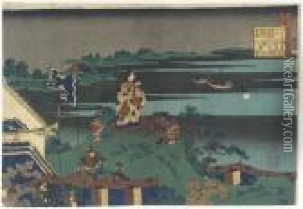 Abe No Nakamaro, From The Series
 Hyakunin Isshu Uba Ga Etoki (thehundred Poems As Told By The Nurse) Oil Painting - Katsushika Hokusai