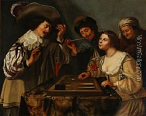 Backgammon Players Oil Painting - Theodoor Rombouts