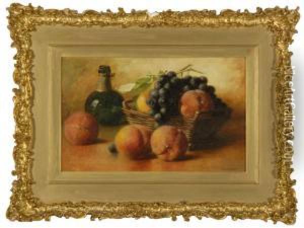 Still Life With Basket Of Grapes, Peaches And Pear Oil Painting - Emma Levina Swan