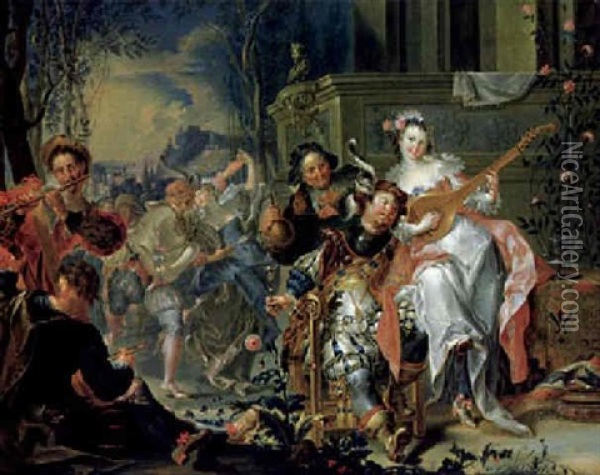 Musizierende Und Tanzende Gesellschaft Auf Einer Schlosterasse Oil Painting - Johann Georg Platzer