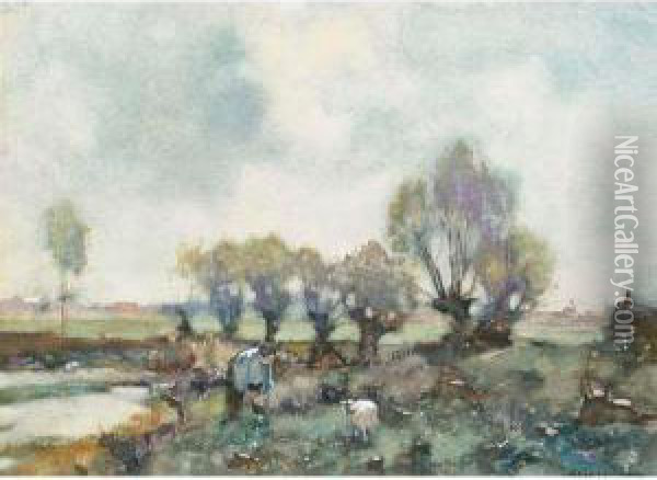 Working In The Fields Oil Painting - Johannes Evert Akkeringa