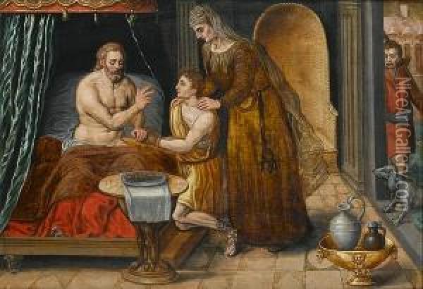 Isaac Blessing Jacob Oil Painting - Frans I Vriendt (Frans Floris)