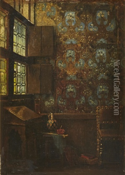 Interior Med Gyllenladertapet Oil Painting - Henrik Nordenberg