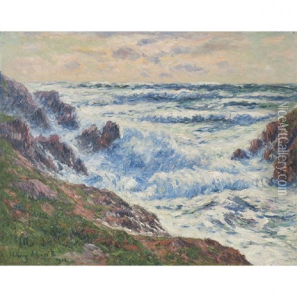 Mer Houleuse, Cote De Bretagne Oil Painting - Henry Moret