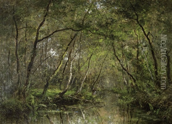 A River In The Woods Oil Painting - Cesar De Cock