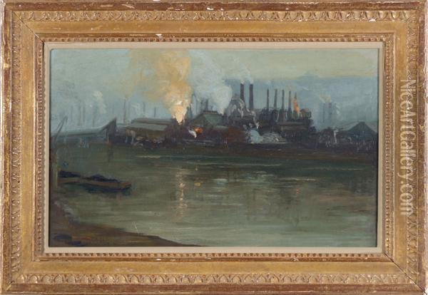 Pittsburgh Mills Atdusk Oil Painting - Aaron Harry Gorson